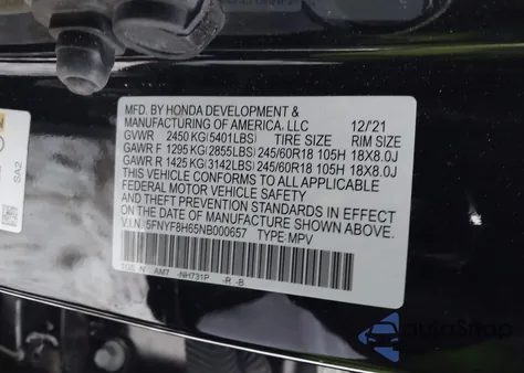 2022 Honda Passport Awd Trailsport from USA, damaged, VIN 5FNYF8H65NB000657